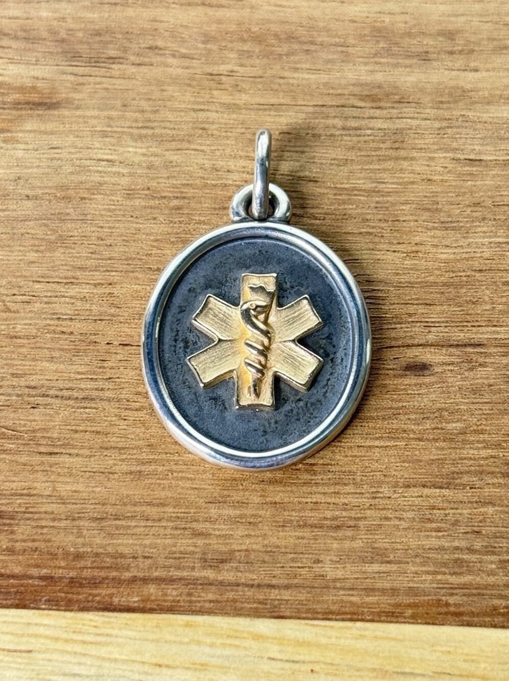 James Avery Retired RARE 14kt Gold Medical Caduceus Sterling Silver Pendant